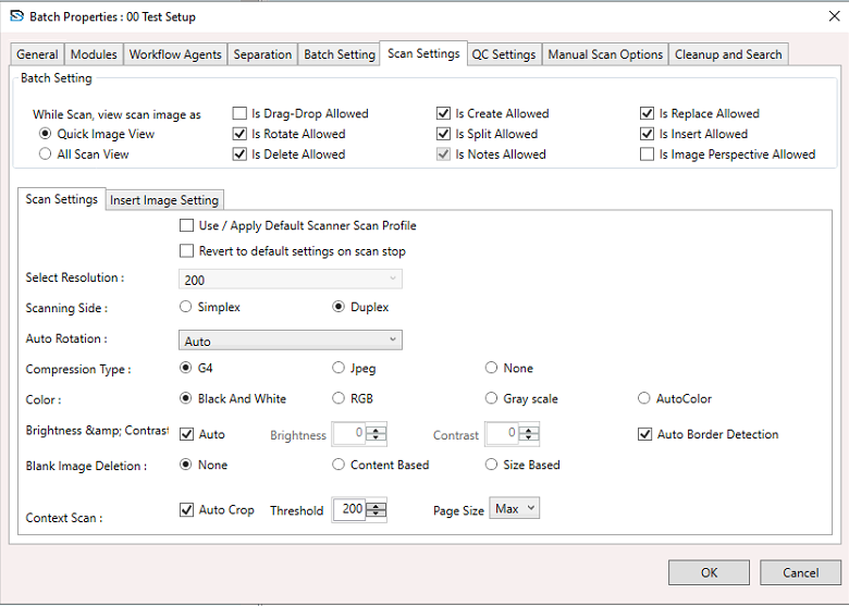 Batch Setup Scan Settings