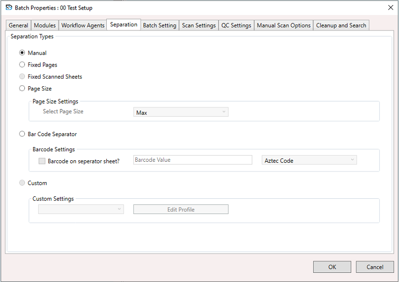 Batch Setup Separation Section