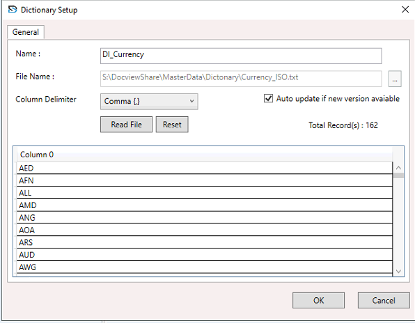 Dictionary Setup Overview