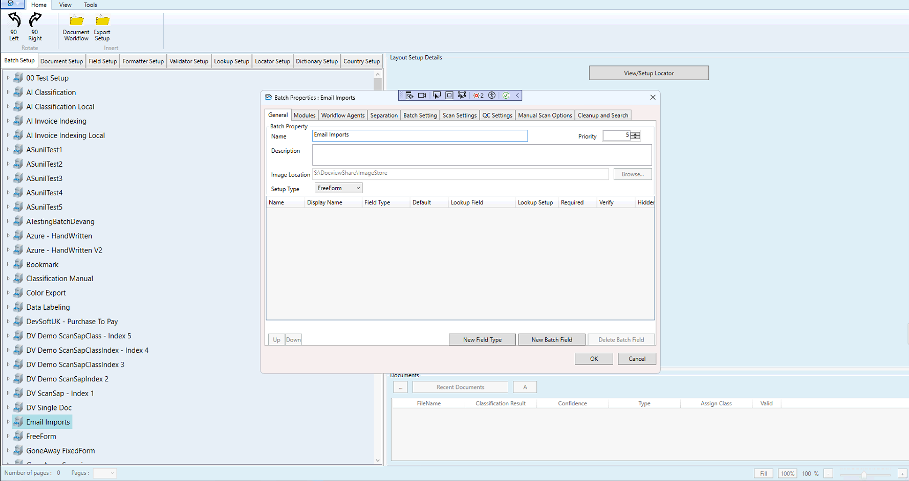 Email Import Setup Window