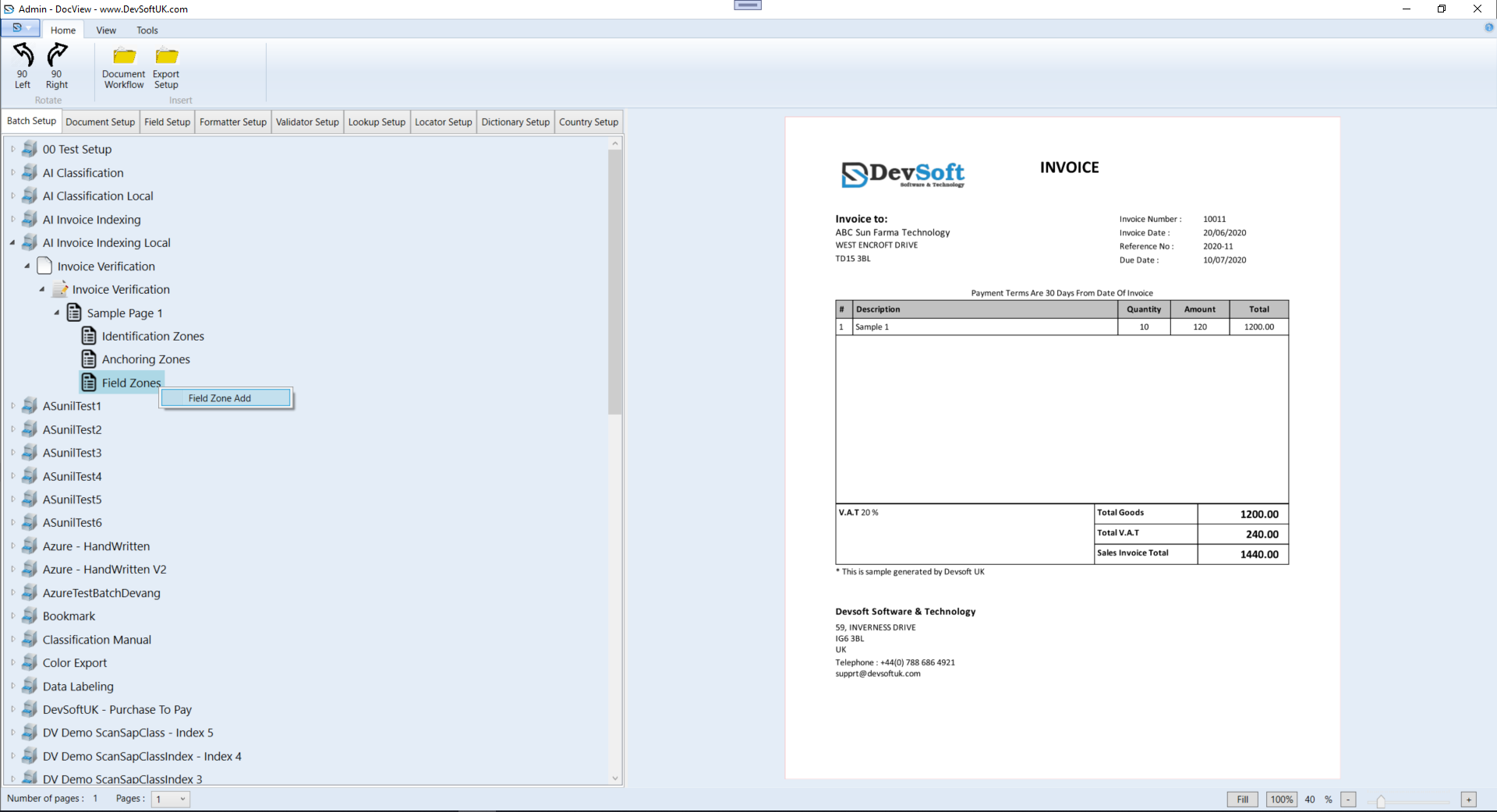 Field Zone Setup Properties