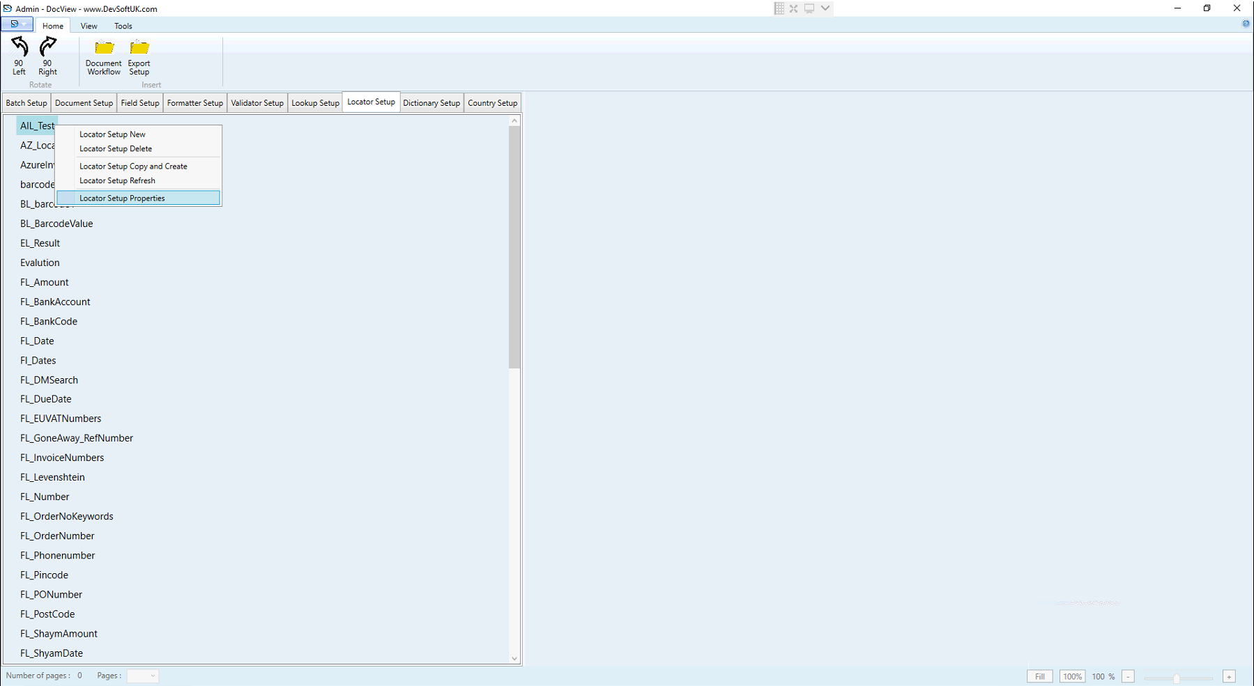 Locator Setup Properties