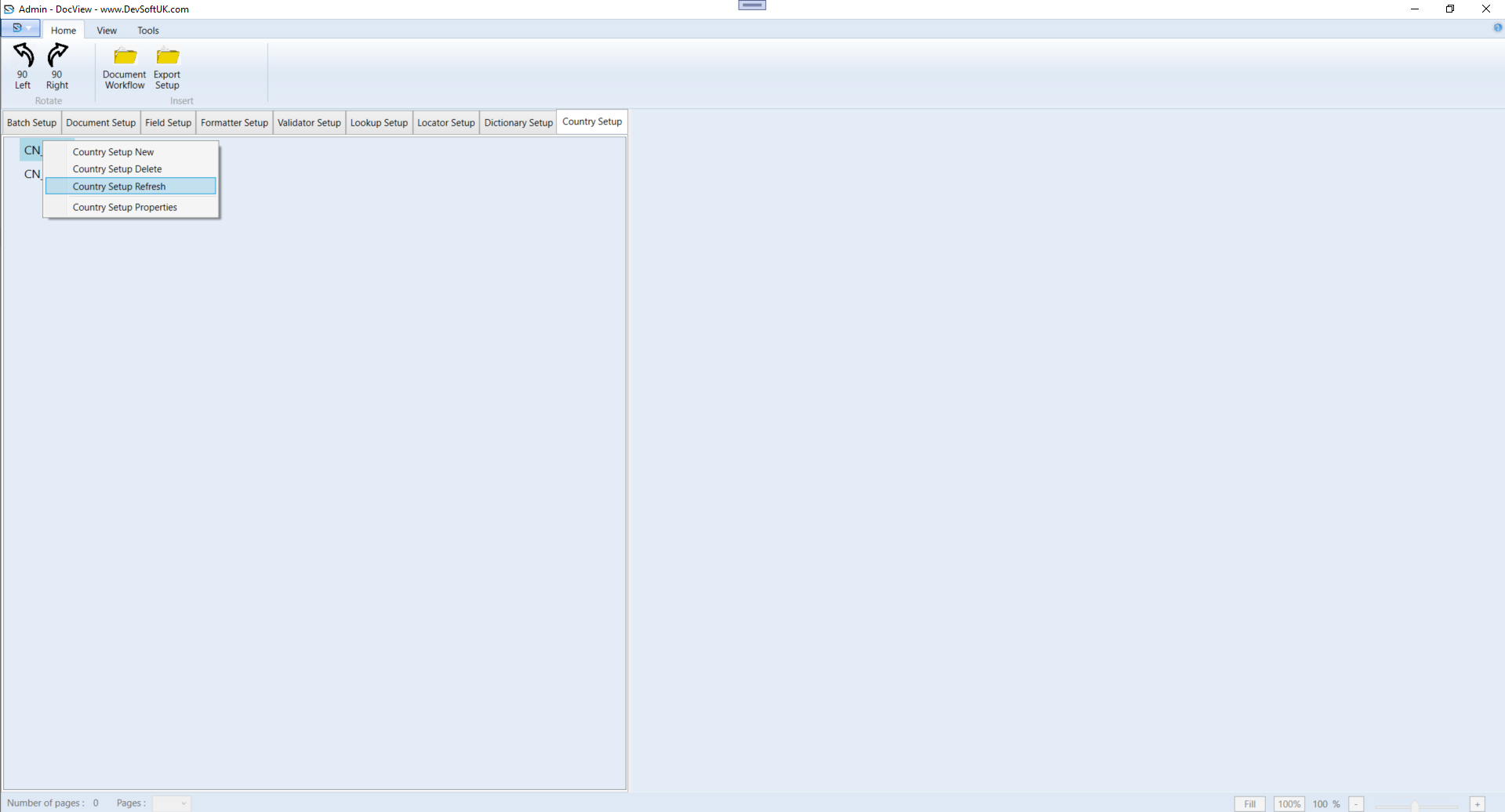 Country Setup Refresh Window