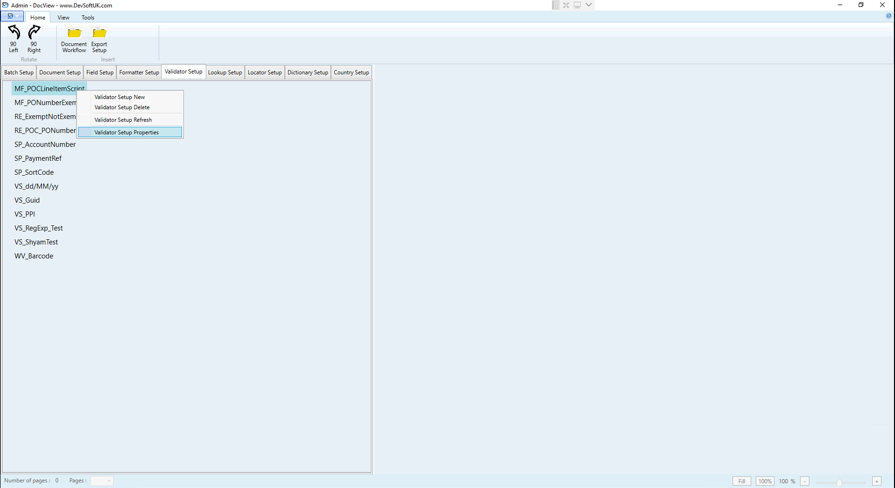 Validator Setup Properties