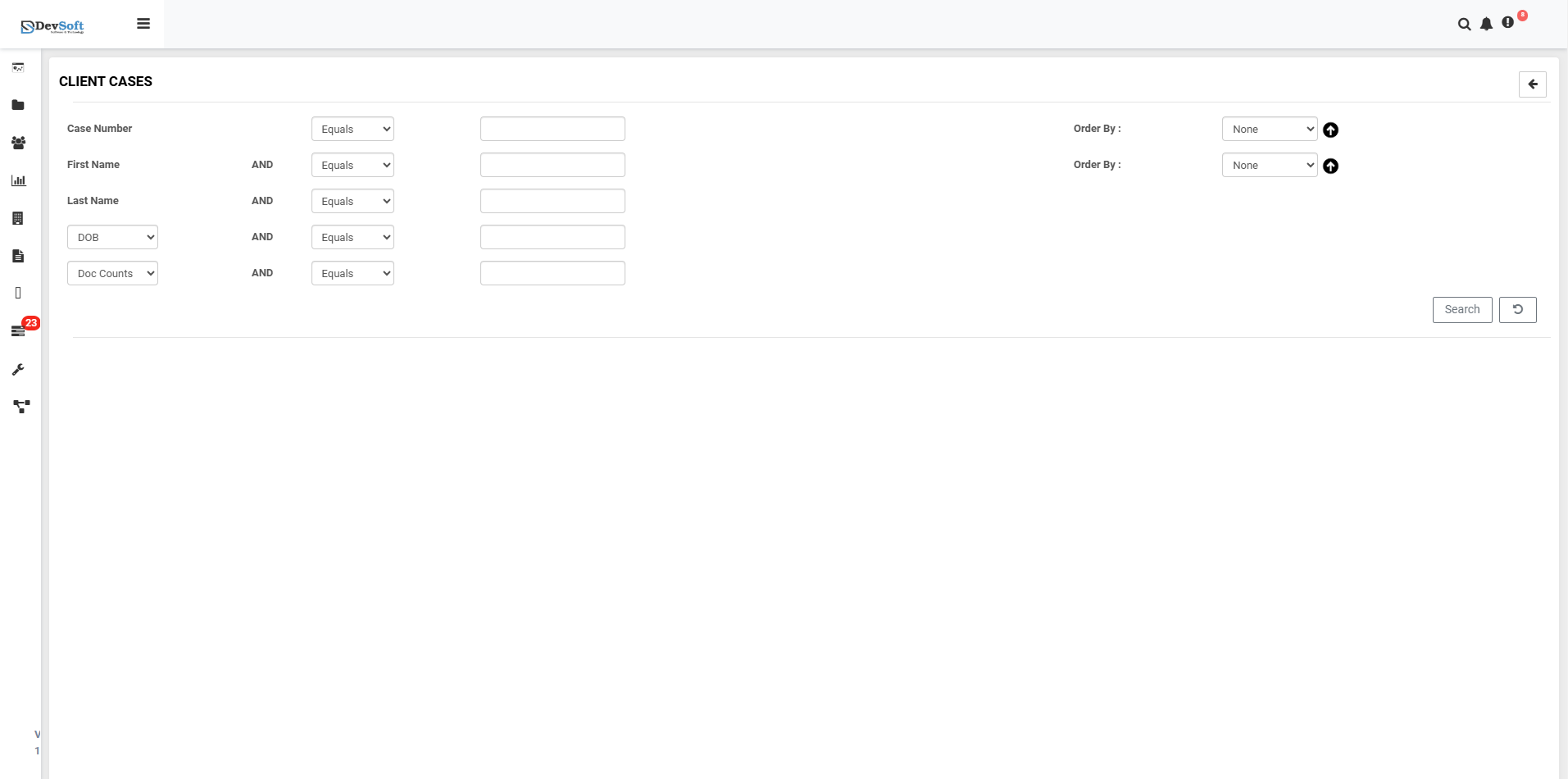 Client Cases Search Panel