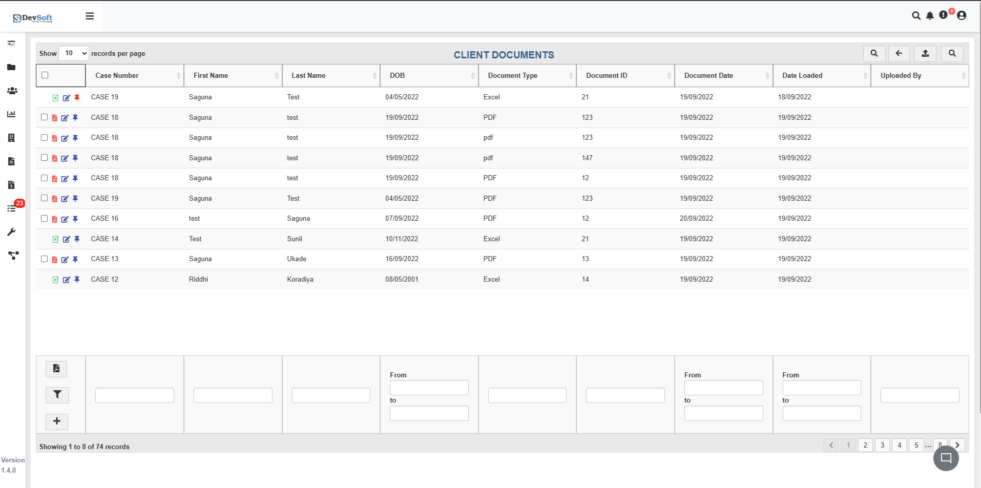 Client Documents Main View