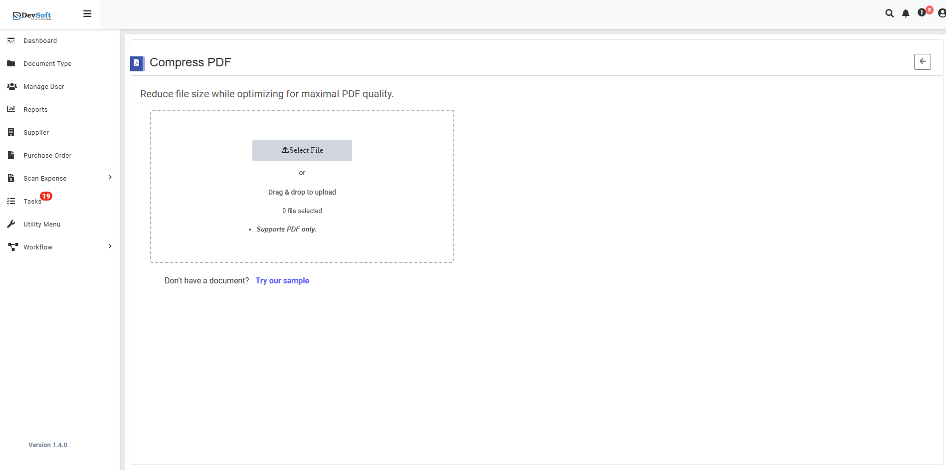 Compress PDF Interface