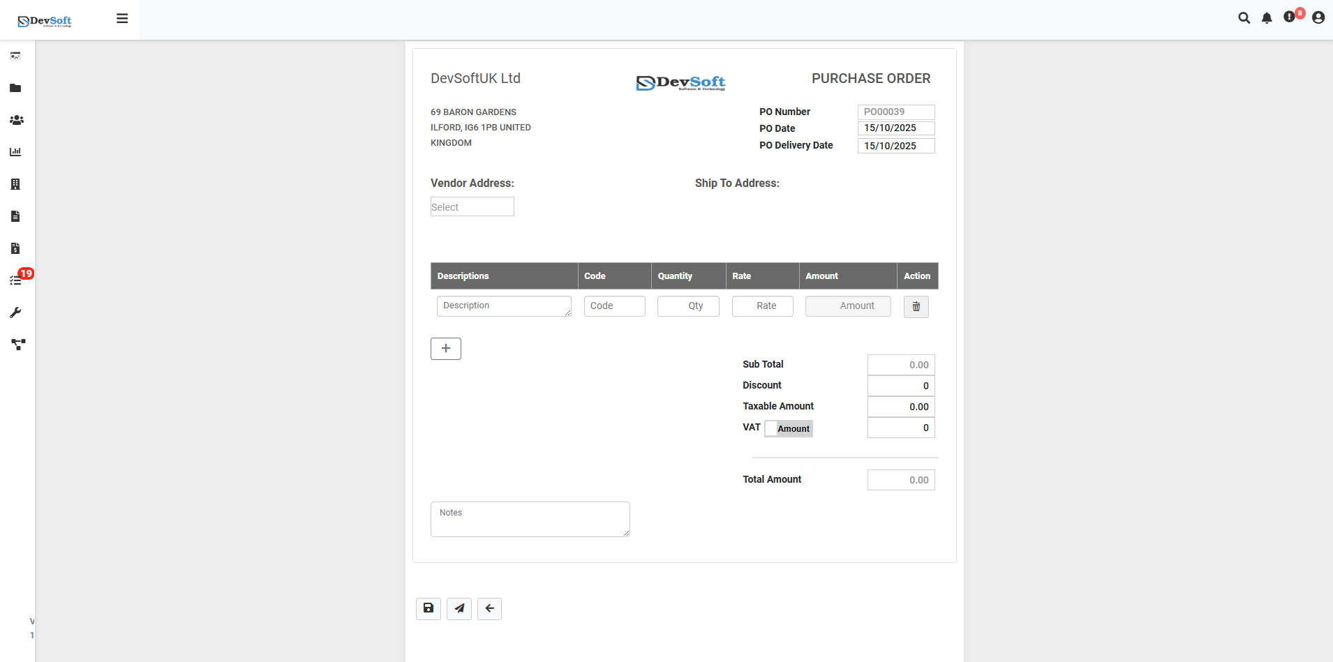 Create Purchase Order