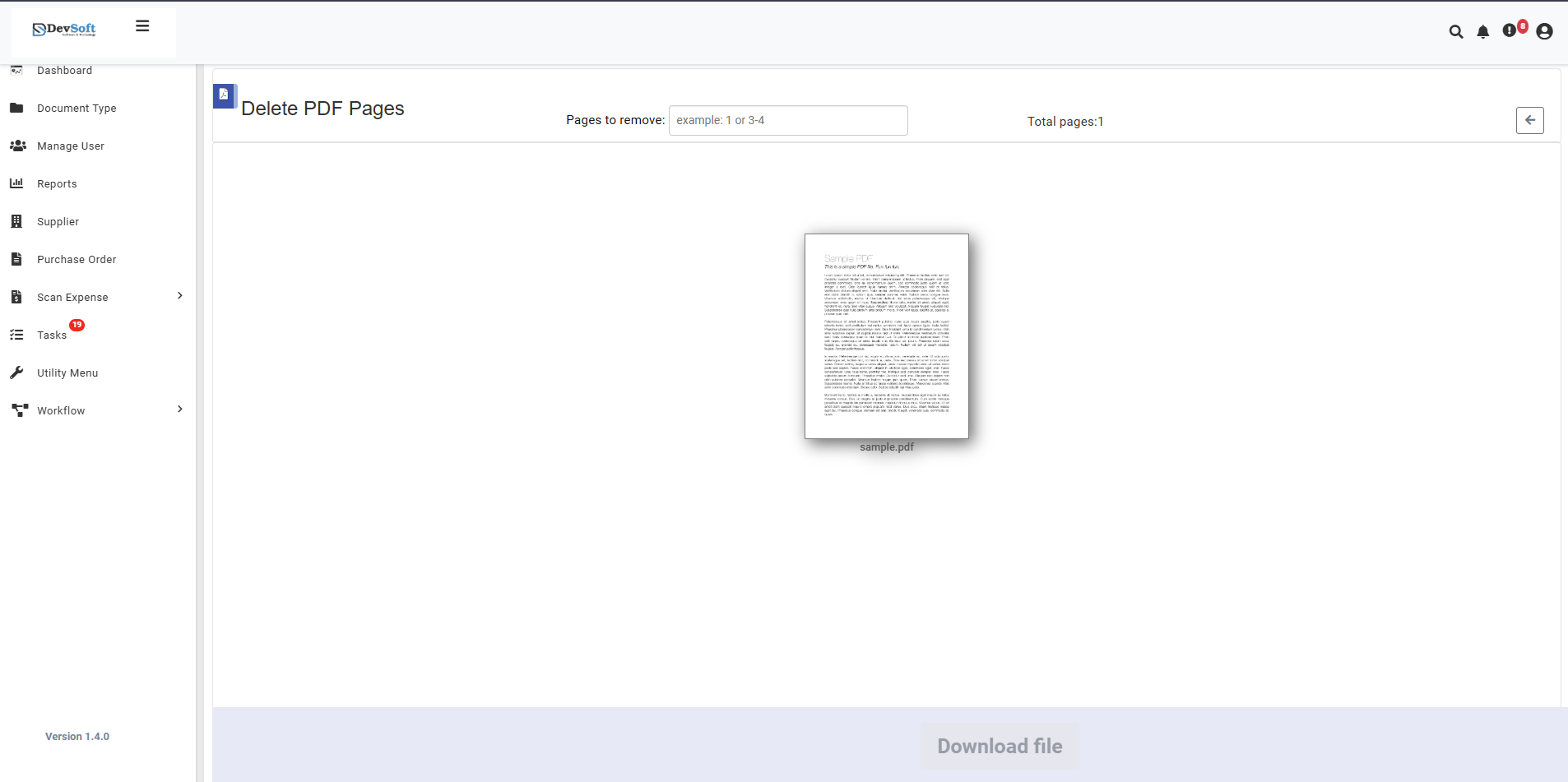 Delete PDF Pages Uploaded View
