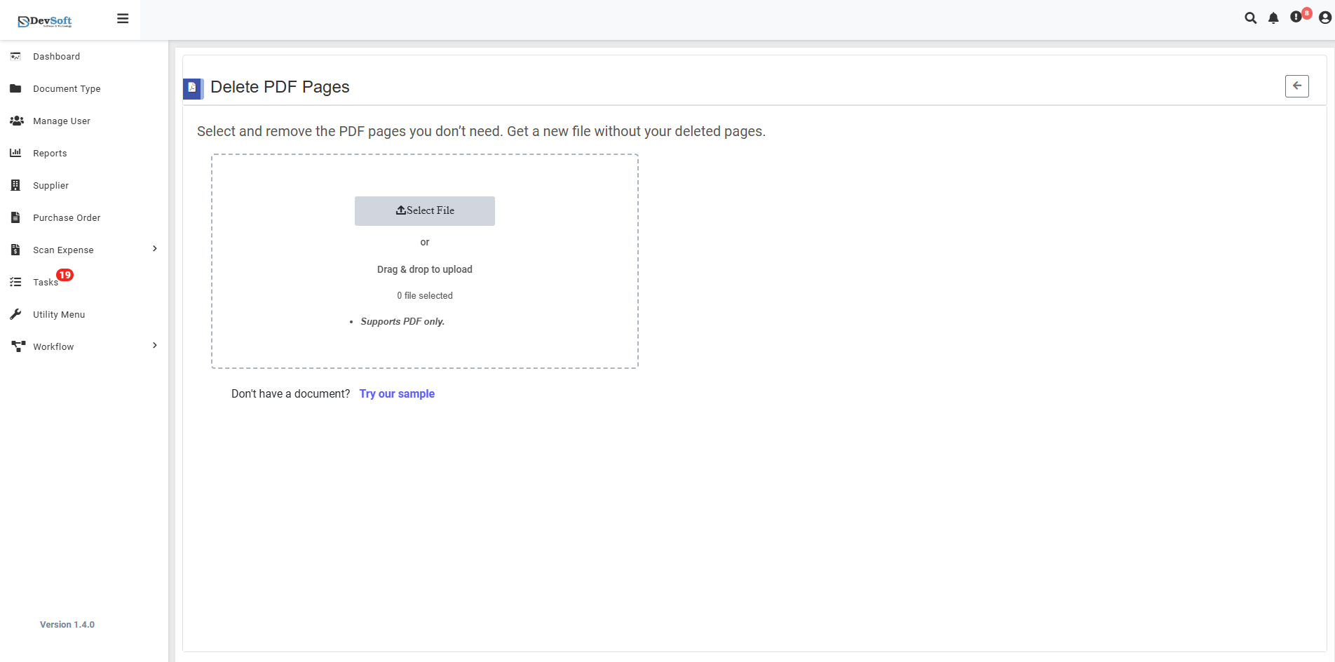 Delete PDF Pages Interface