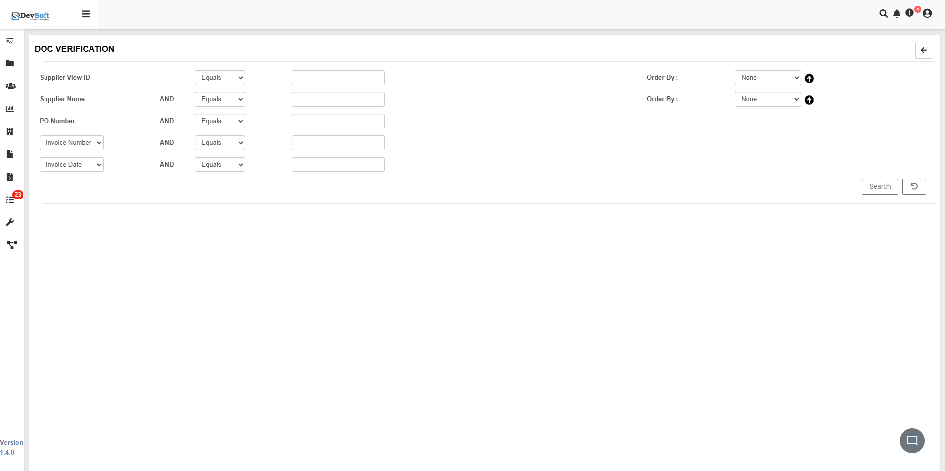 Doc Verification Search Panel