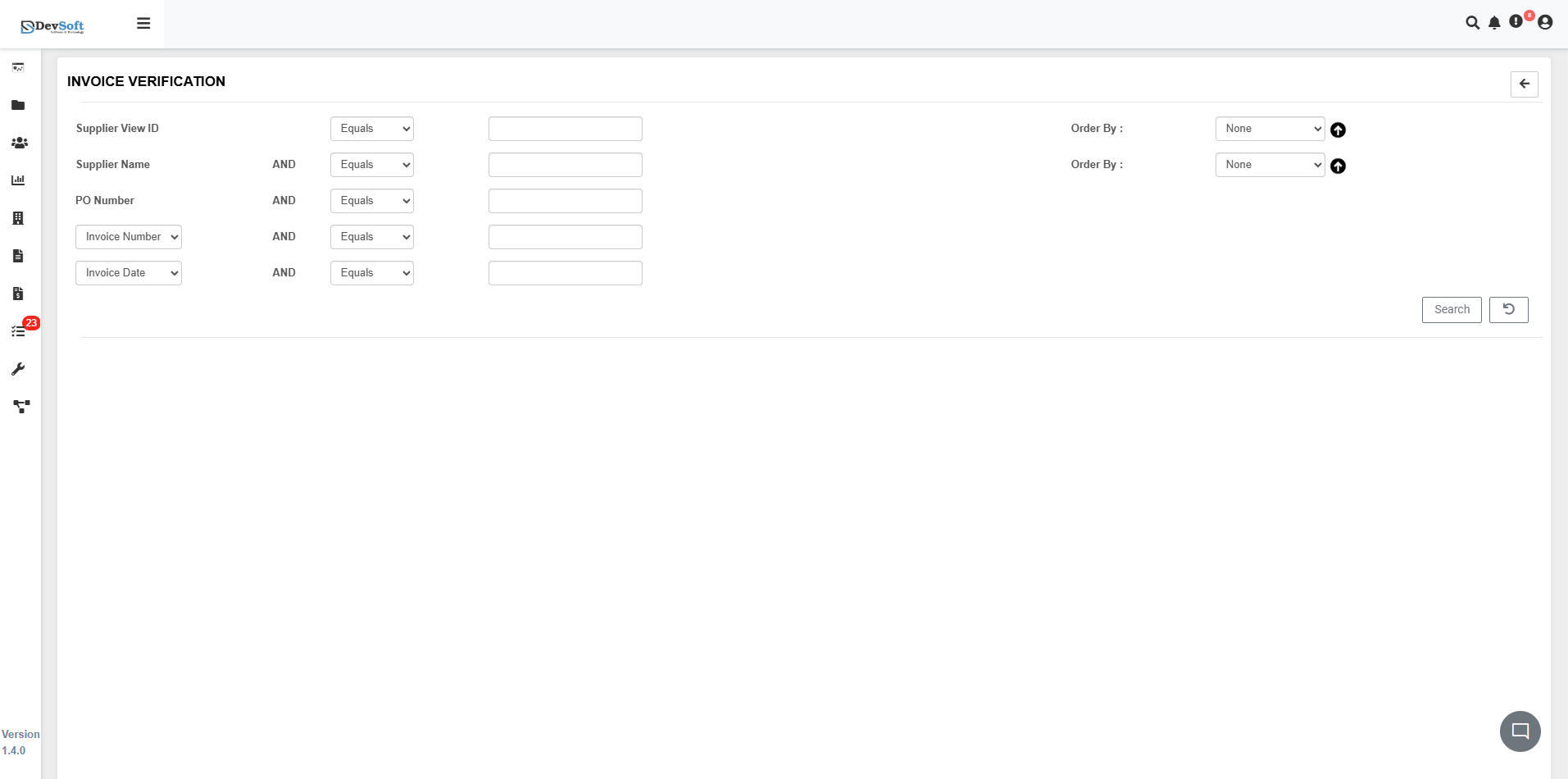 Invoice Verification Search Panel