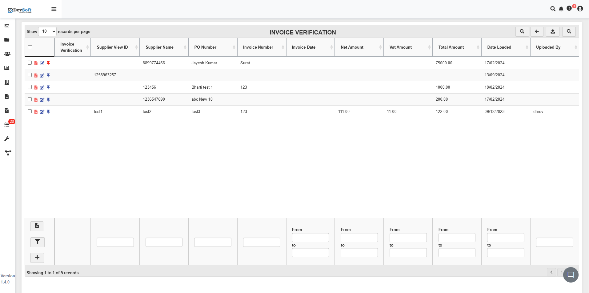 Invoice Verification Main View