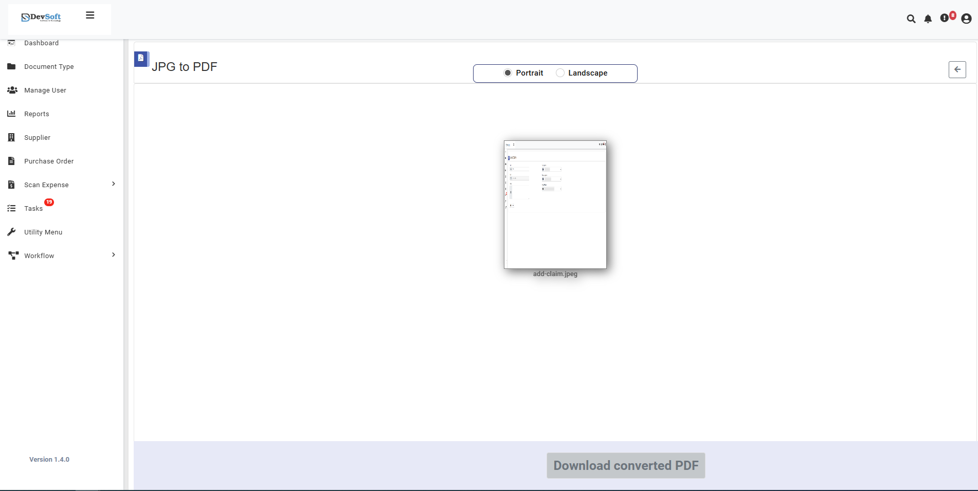 JPG to PDF Uploaded View