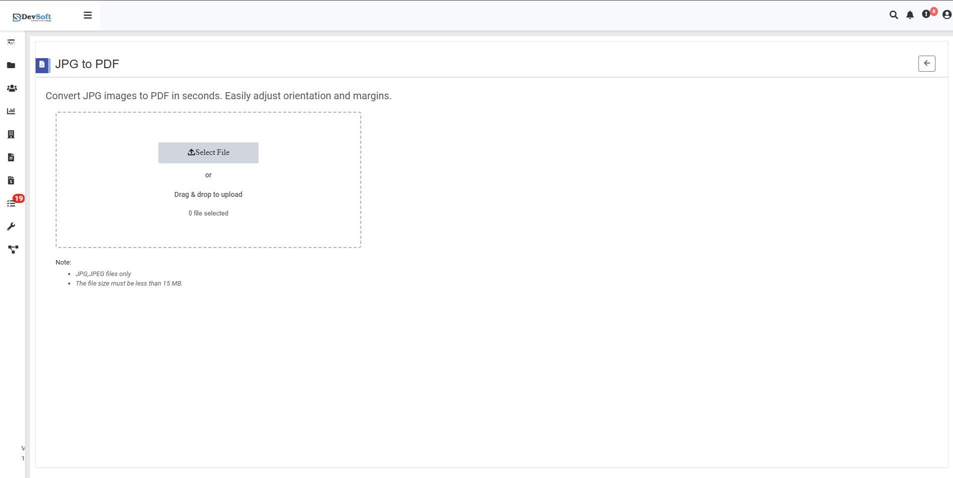 JPG to PDF Interface