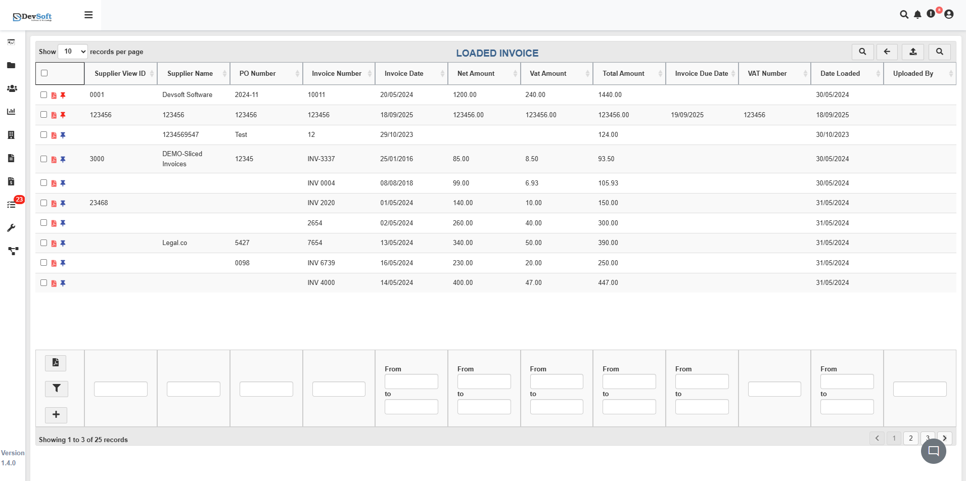 DocView Web Loaded Invoices