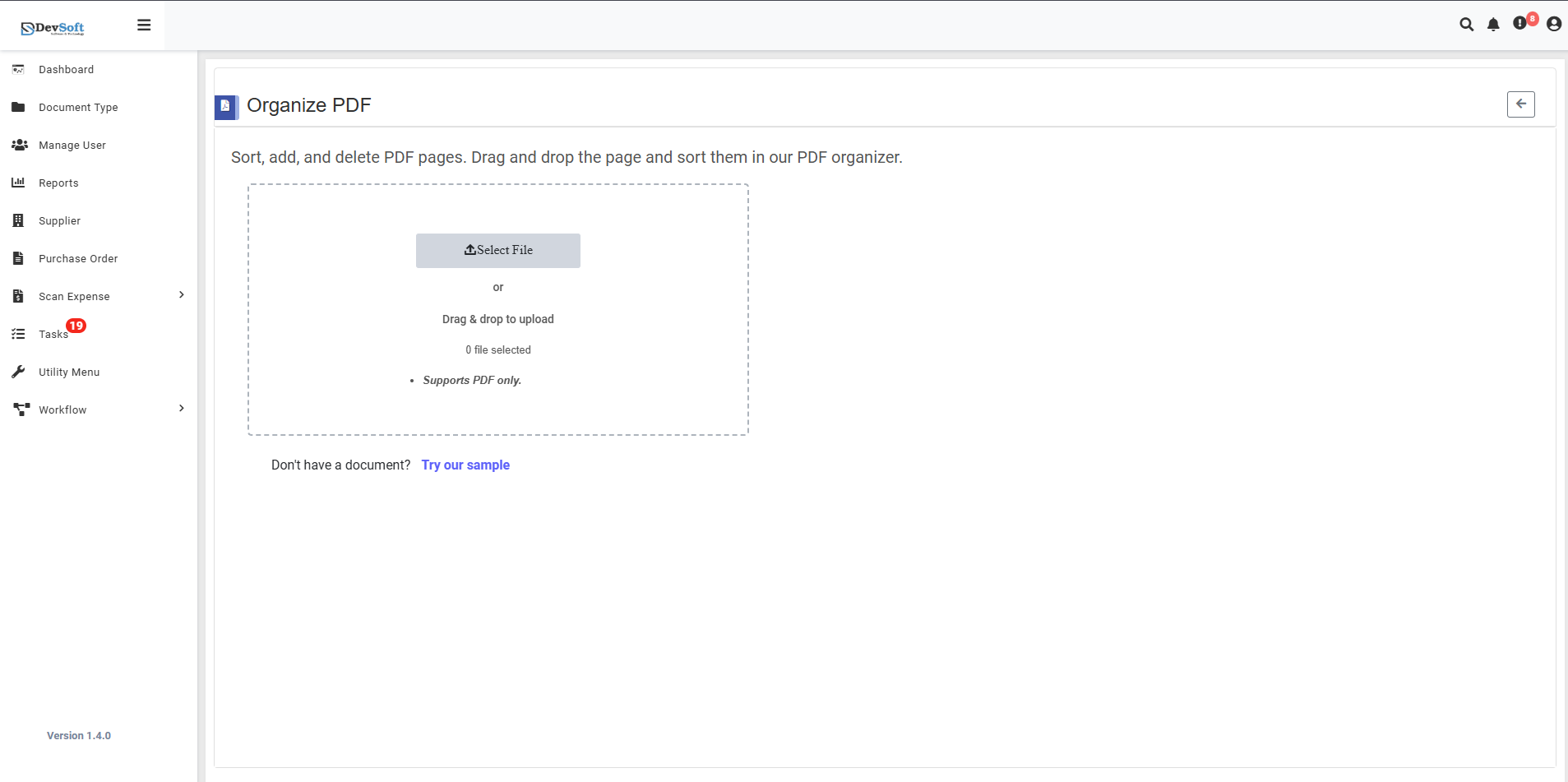 Organize PDF Interface