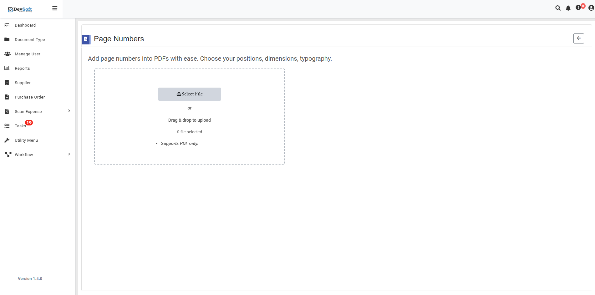 Page Numbers Interface