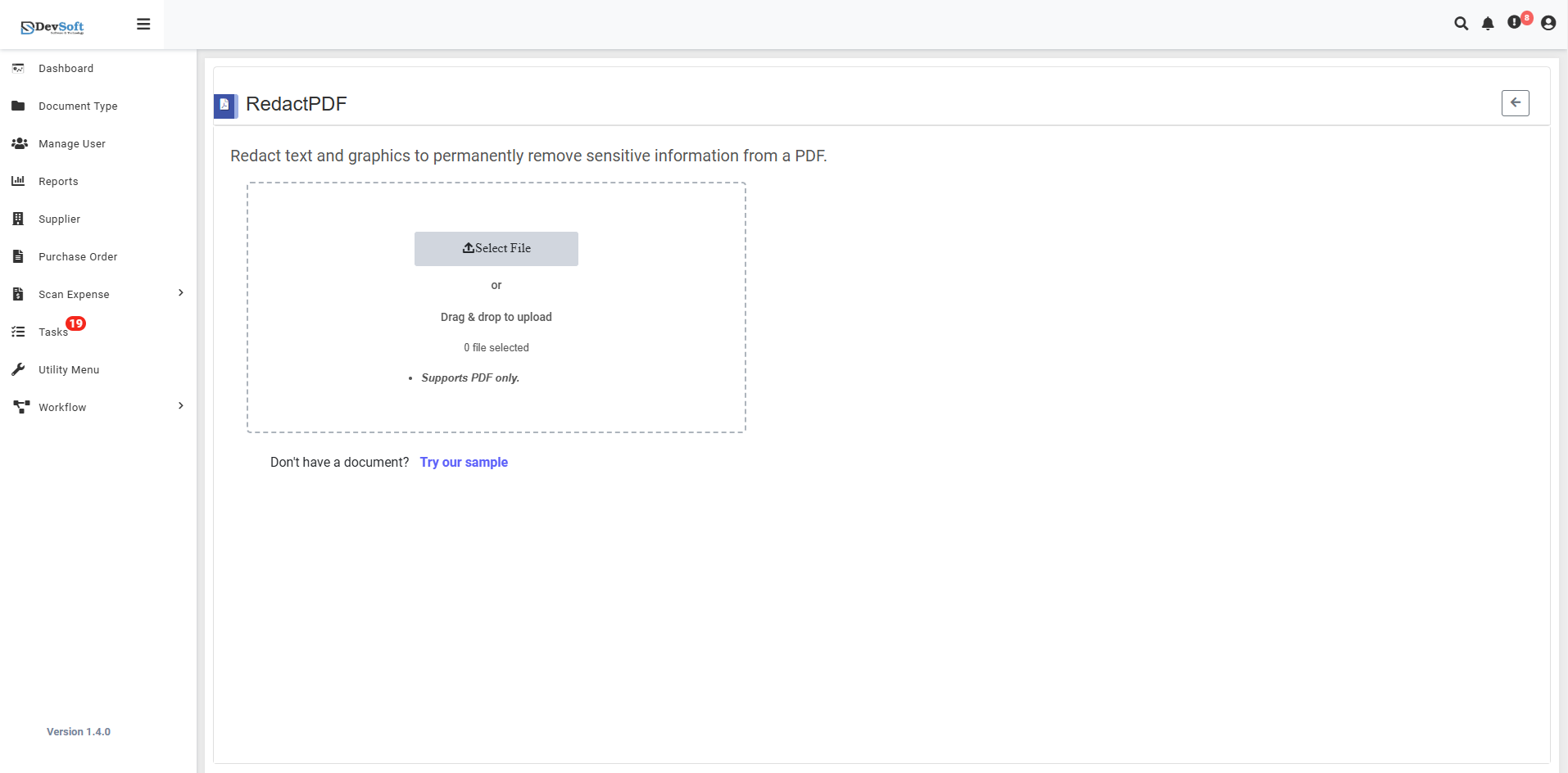Redact PDF Interface