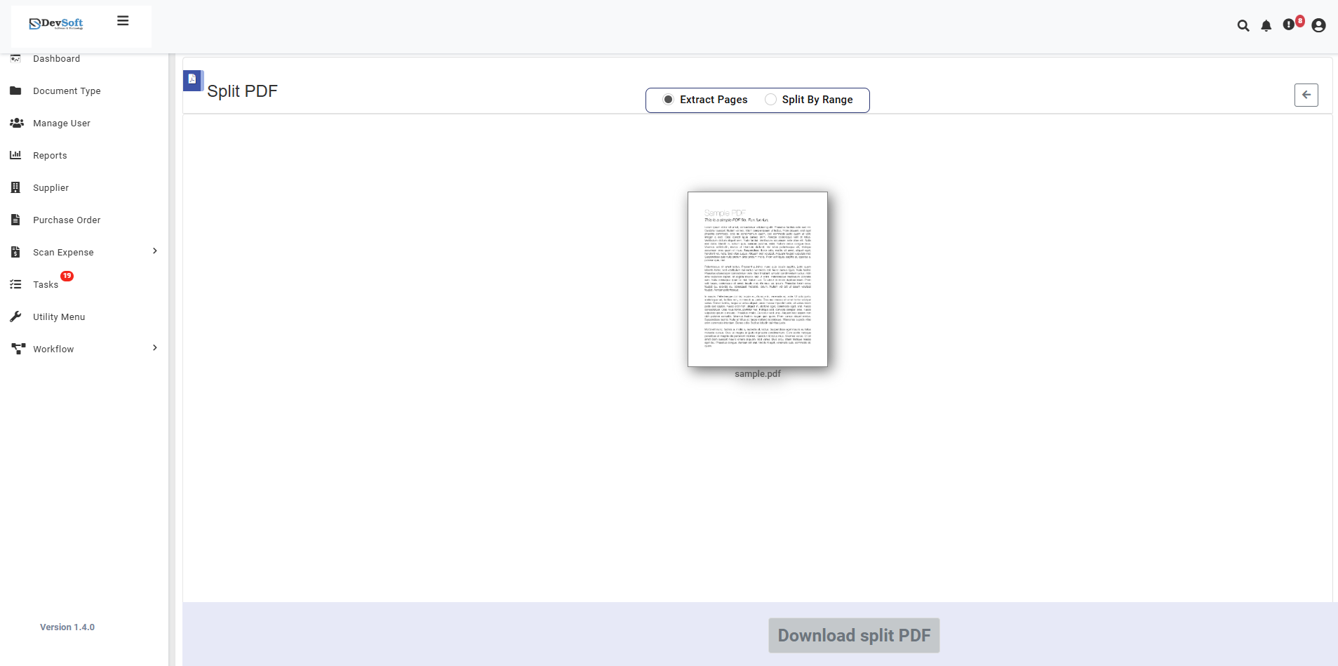 Split PDF Uploaded View
