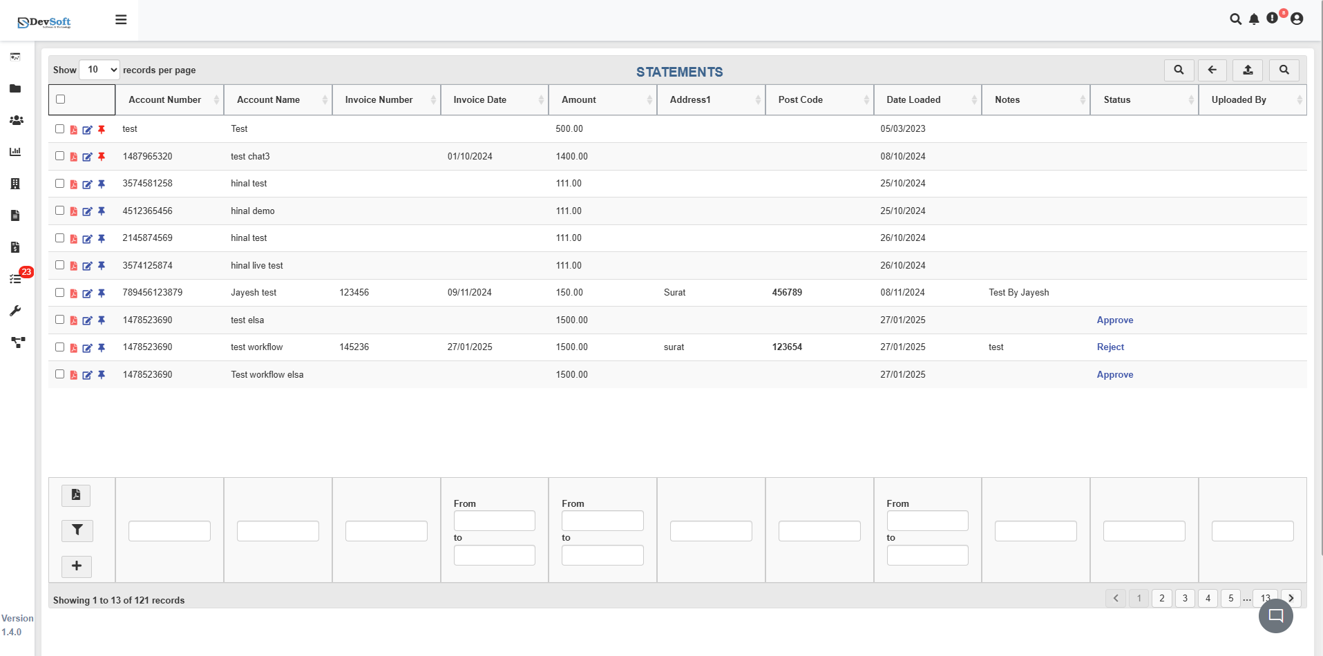 DocView Web Statements List
