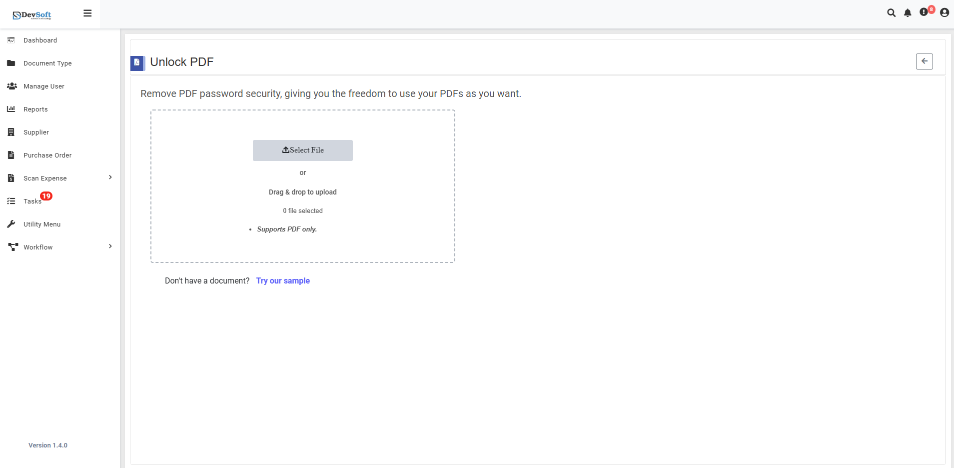 Unlock PDF Interface