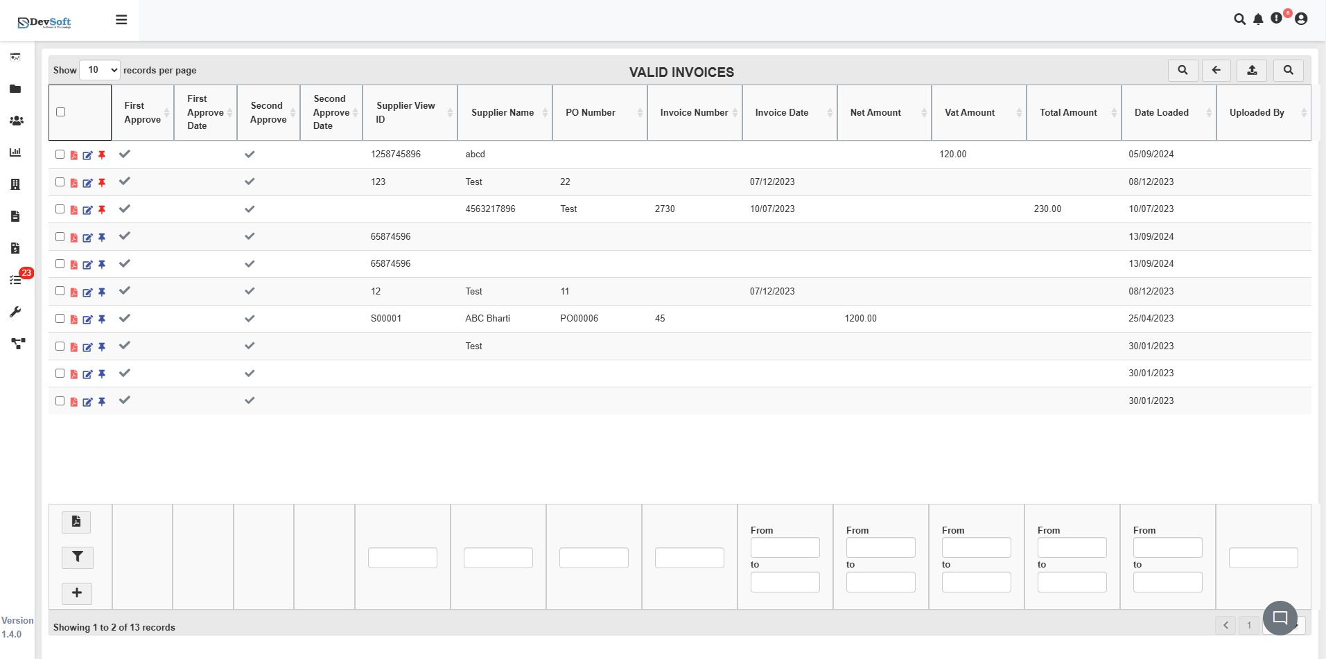 Valid Invoices Main View