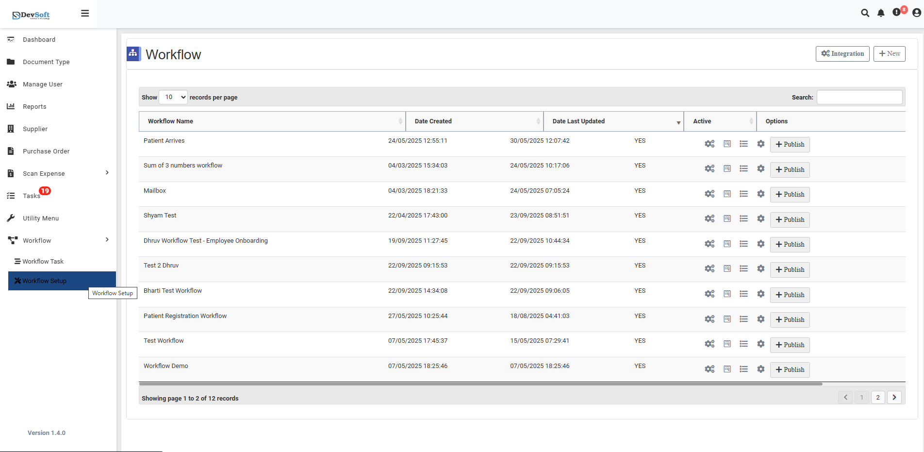 Workflow Setup Interface
